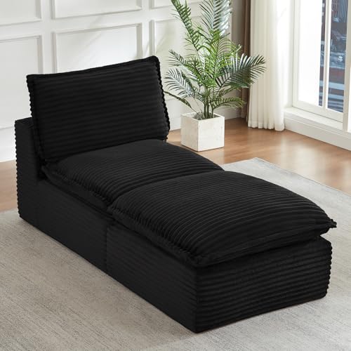Image of Modular Sectional Sofa Add-On Set - Corduroy Middle Seat & Ottoman, Convertible Armless Chair with Footstool, DIY Expansion Module for Living Room, Bedroom, Apartment