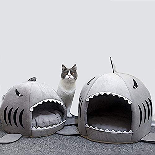 Alytimes Cat Litter Hot Cat Mat Shark-Shaped Kennel Kitten Bed One Mat Two Usage Shark Bed For Small Cat Dog Cave Cozy Bed Removable (Blue) #TOP6