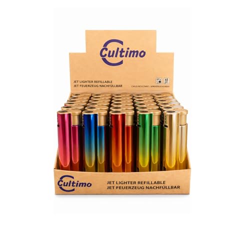 Clearfee Jet Flamme Sturmfeuerzeug | Windfest, Witterungsfest | Nachfüllbar | Elegant Gold Metallic Farben | Elektronik Jet Turbo Flamme Feuerzeug (Regenbogen, 25)