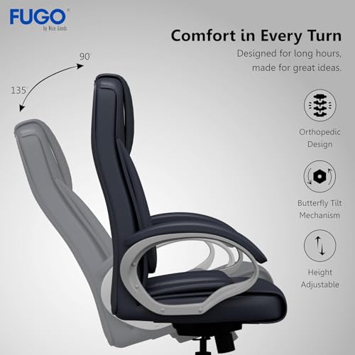 Image of FUGO FG17 Orthopedic Boss Chair with 3 Year Warranty, Leatherette Office Chair, Ergonomic Executive Chair with Spacious Cushioned Seat, Heavy Duty Metal Base, Rocking Function (Grey)