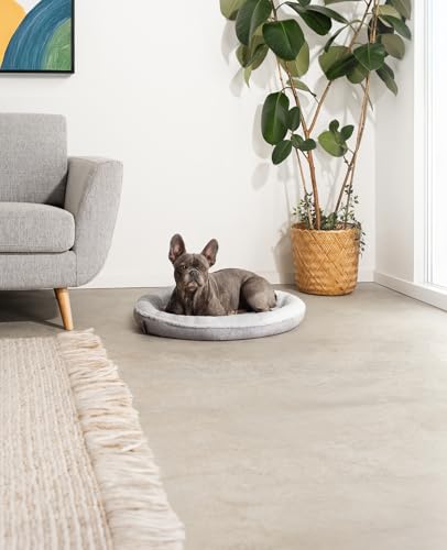 lionto Hundekörbchen rund in Donut-Form, Ø 65 cm, Heimtierkissen für Hunde & Katzen mit waschbarem Bezug & Anti-Rutsch-Noppen, kuscheliges Hundebett aus Oxford-Leinen & Plüsch, grau