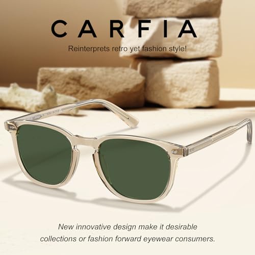 Image of CARFIA Clear Yellow Retro Cool Acetate Polarized Sunglasses for Men UV Protection, Fashion Driving Eyewear Male Square Shades