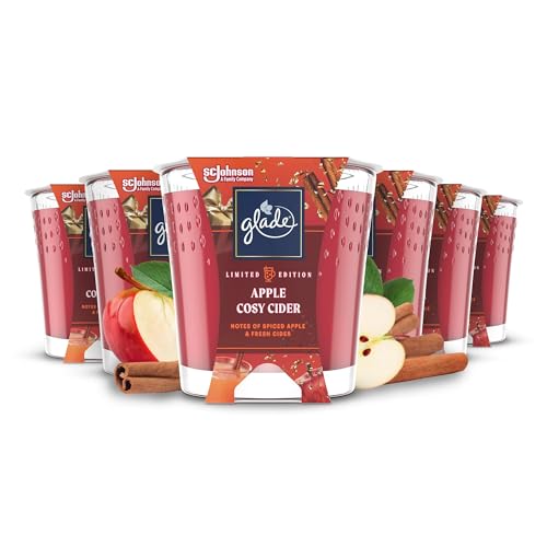 Glade Jar Candle, Scented Christmas Candle Infused with Essential Oils, 30 Hour Burn Time, Apple Cosy Cider, Pack of 6 (6 x 129 g), Packaging May Vary