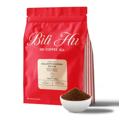 Image of Bili Hu Coffee, French Press Grind Kalledevarapura Estate, Arabica Blend, Medium Roast, (Pack of 1, 250 Gms)