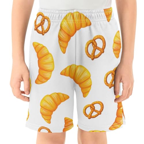 J JOYSAY Pretzel Food White Yellow Boys Athletic Shorts Kids Youth Casual Shotrs with Elastic Waistband Pockets2