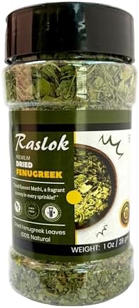 Raslok Dried Fenugreek Spice Leaves Herbs All Natural Kasoori Methi | 1oz - 28gm | Popular Seasoning Indian Spices| All Natural | Vegan | Gluten Free| NON-GMO | Kasuri Methi Organic | Dried Herbs