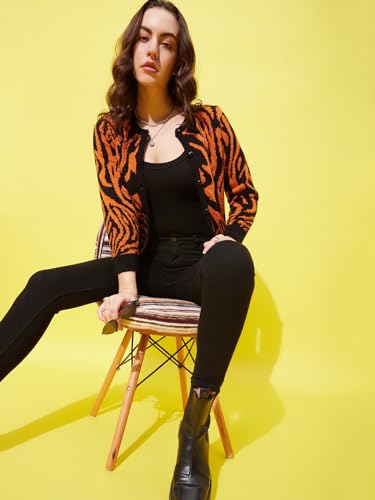 Image of Modeve Animal Print Round Neck Casual Women Sweater