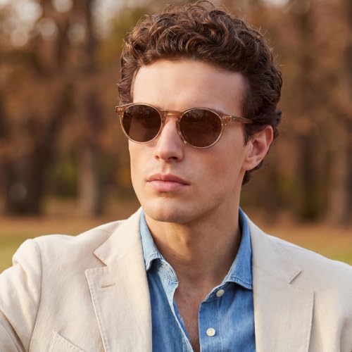 Image of CARFIA Vintage Round Polarized Sunglasses for Men Handcrafted Acetate Frame