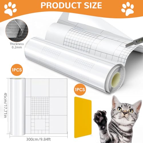Image of Qpets Clear Cat Scratch Protector Self-Adhesive PVC Furniture Guard Transparent Anti-Scratch Film Shield for Couches Chairs & Upholstery Protection Compatible with ClearGuard (45x300cm)