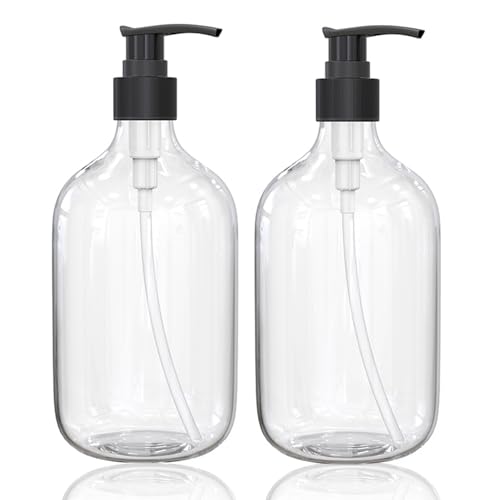 Image of 17 Ounce Clear Plastic Pump Bottle Dispenser, Refillable Empty Bottle Container with Pump for Essential Oil Soap Lotion Shampoo, 2 Pcs