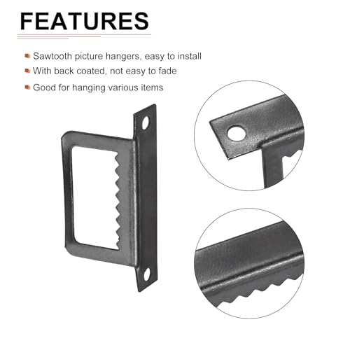 Image of DTGN 1 3 /5 Inch Saw Tooth L Shape Double Hole with Screws Good for Frame Hanging - 10Pcs - Good for Hanging Paintings Picture - Frame Hook Photos - Black