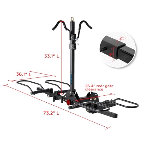 POLESTAR Hitch Mounted 2-Bike Rack, 200lbs Weight Capacity Bike Rack Hitch with Lock, Up to 5-inch Fat Tire Bicycle, 2\" Receiver Foldable Platform Mount, fit Cars Trucks SUVs RVs Minivans Trailer