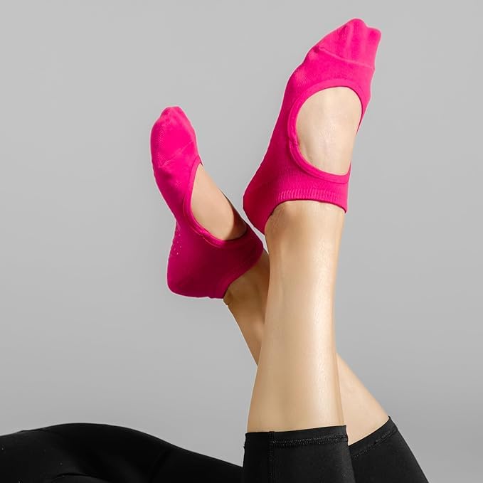 Image of Mint & Oak Pilates Socks with Grips for Women, Ankle Length Non-Slip Yoga Socks, Cotton Ideal For Yoga, Pilates, Gym, Workout, Cute Women's Gift - Pack of 6