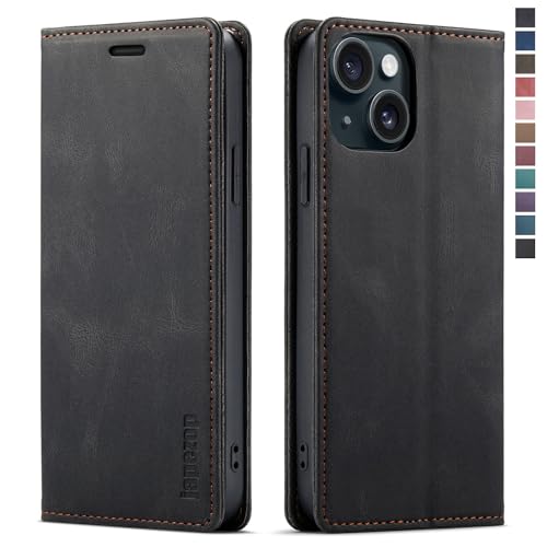 japezop IPhone 15 Plus 5G Case,IPhone 15 Plus 5G Wallet Case with [RFID Blocking],Card Holder Kickstand Magnetic,Leather Flip Case Wallet for IPhone 15 Plus 5G 6.7 Inch (Black)