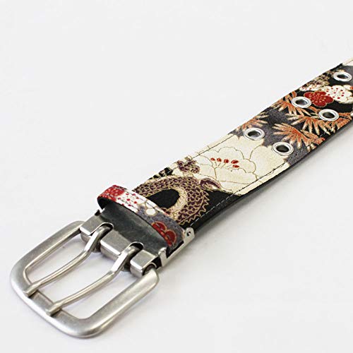 Double Pin Buckle Japanese Chirimen Belt Unisex (Black Dragon)2
