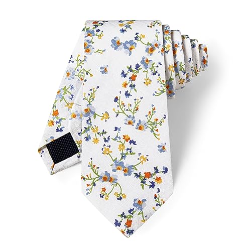 Image of YourTies Cotton Floral Tie for Men 2.5 inch Printed Skinny Necktie Pocket Square Tie Clip Set Flower Wedding Party Groom