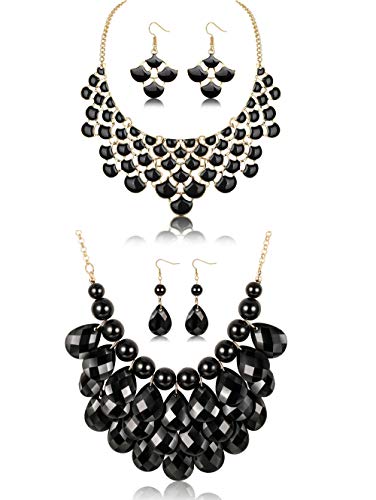 LOYALLOOK Fashion Bib Chunky Necklace Floating Bubble Collar Necklaces Teardrop Earring Necklace Vintage Statement Jewelry Set,4 Set