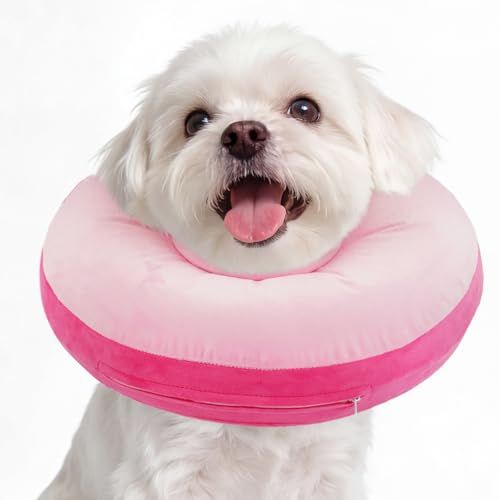 Kuoser Inflatable Dog Cone Collar, Soft Dog Cone Alternative After Surgery, Dogs Donut Collar to Stop Licking, Inflatable Doggie Neck Pillow,Comfortable Recovery E-Collar for Small Medium La