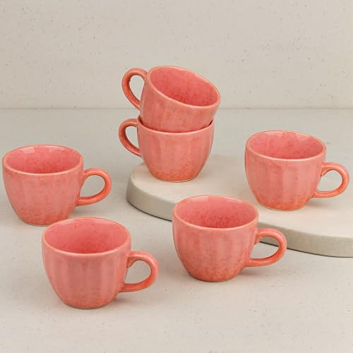 Image of The Earth Store Peach Frosted Tea Cup Set of 6, 150 ML Each, Microwave and Dishwasher Safe Coffee Cups | Cup Set for Tea | Tea /chai Cups for Gifting, Home & Office Use, Every Occasion