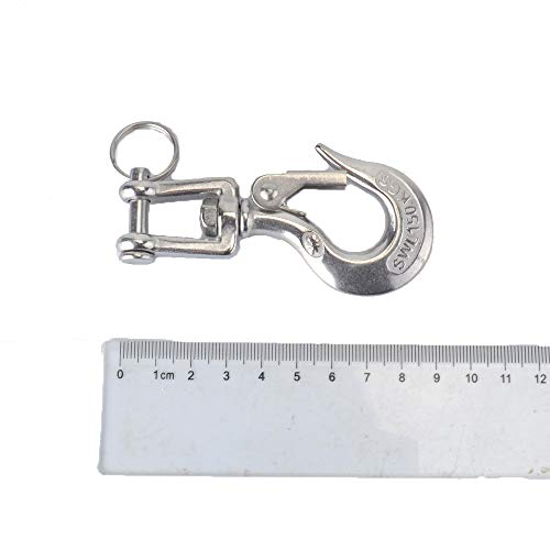 PLUSKER 304 Stainless Steel Clevis Slip Hook Opening with 3/16" Safety Latch American Type Swivel Eye Lifting Hoisting Chain Hooks for Rigging Accessory (SWL 150 KGS)