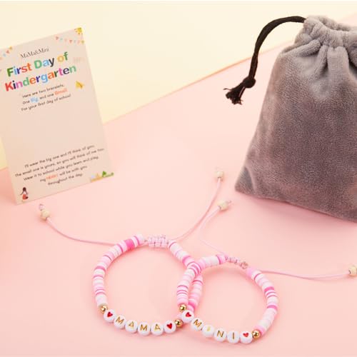 Image of Poxtex First Day of School /Kindergarten /1st Grade /Pre-K Gift, Back to School Bracelet Mommy and Me Jewelry with Gift Box Wish Card
