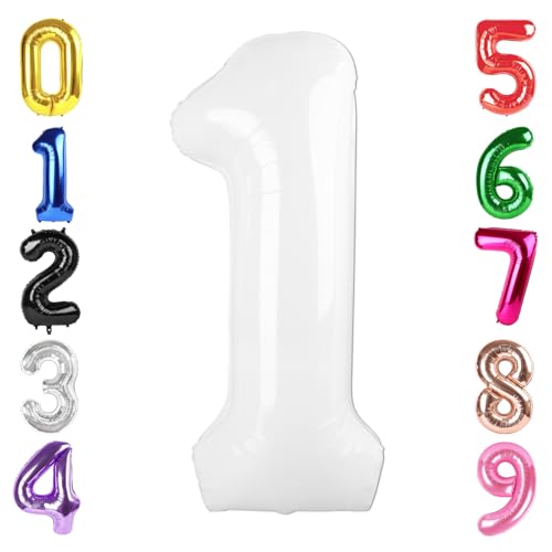Image of 40 Inch White Number 1 Balloon Birthday Party Decorations for Men & Women