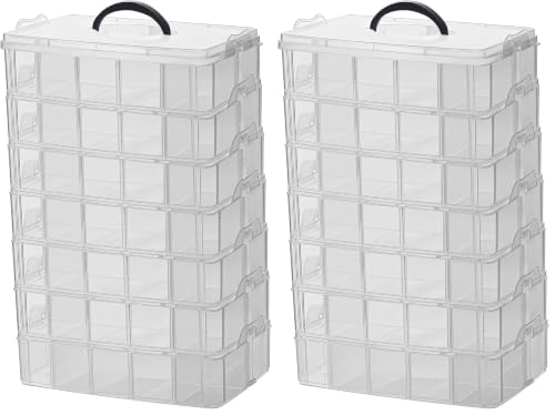 Image of Sooyee 7 Layers Stackable Storage Container, 70 Adjustable Compartments Stackable Storage Container for Kids Toys, Art Crafts, Jewelry, Supplies, Mini Case & Letter Sticker Included,Clear (Pack of 2)