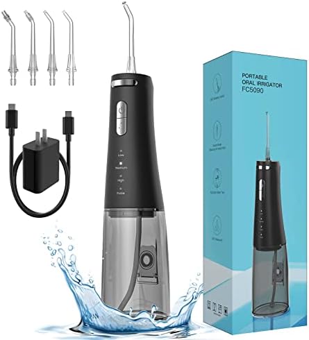 Water Flosser for Teeth Dental Oral Irrigator, Cordless Water Flosser for Braces Oral Care, Portable Rechargeable IPX7 Waterproof Water Teeth Cleaner Picks Aqua Flosser for Home Travel Adults(Black)