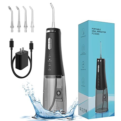 Water Flosser for Teeth Dental Oral Irrigator, Cordless Water Flosser for Braces Oral Care, Portable Rechargeable IPX7 Waterproof Water Teeth Cleaner Picks Aqua Flosser for Home Travel Adults(Black)