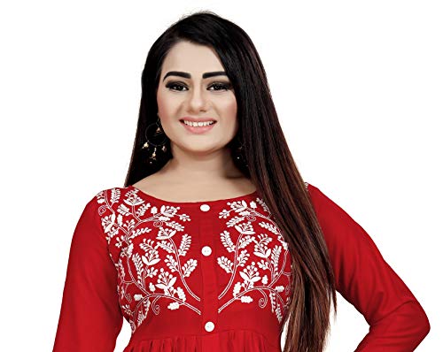 Image of Women's Rayon Flared Embroidery Kurti Under 599 Designer Attractive Look Women's Kurta