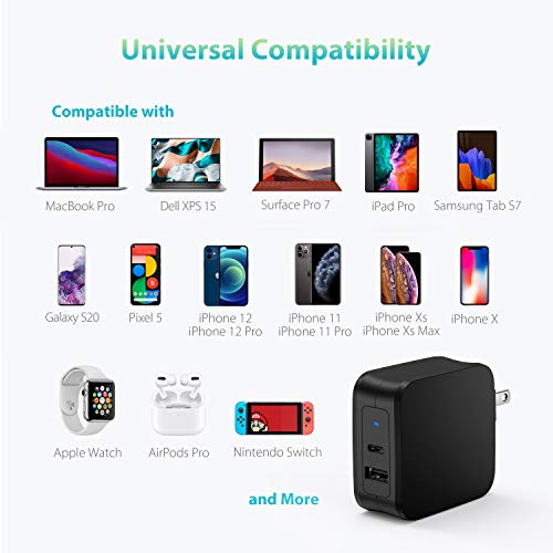 USB C Charger RAVPower 61W PD 3.0 Wall Charger Fast Charging Type C Foldable Adapter with dual Ports Portable Charger for laptop MacBook Pro tablets iPad Pro iPhone 12 Mini Pro Max Galaxy S20 Nintendo - Thumbnail 7
