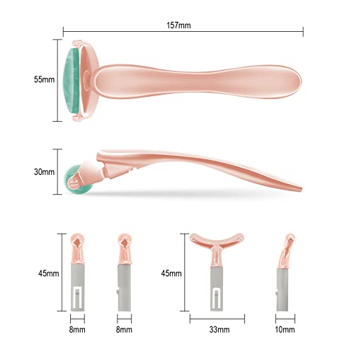 Real Jade Face Roller Skin Care With 3 Heads, Jade Facial Roller Face Roller Set Routine Facial Beauty Tools For Women Reduce Puffiness Wrinkling Rejuvenate Skin (Green Jade + Rose Gold Handle) #TOP7