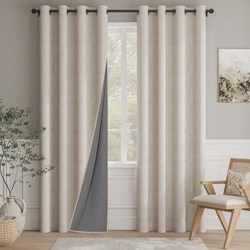 NICETOWN Oatmeal Vintage Open Linen Weave Flax Thermal Curtains, ...