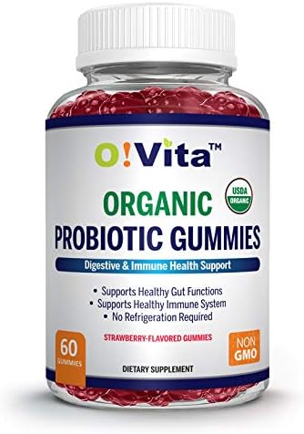 O!VITA Organic Probiotic Gummies - 5 Billion CFU, Max Strength, Strawberry Flavored, Gut Health and Immune Support for Men, Women and Kids (60 Non-GMO Gummies)