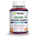 O!VITA Organic Probiotic Gummies - 5 Billion CFU, Max Strength, Strawberry Flavored, Gut Health and