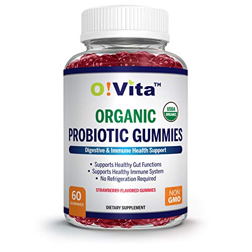 O!Vita Organic Probiotic Gummies - 5 Billion Cfu, Max Strength, Strawberry Flavored, Gut Health And Immune Support For Men, Women And Kids (60 Non-Gmo Gummies) #TOP3