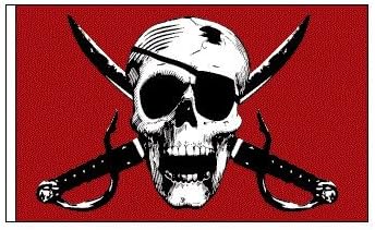 6 ft. Red Pirate Skull Safety Flag with 5/16" White Pole and Mounting Hardware
