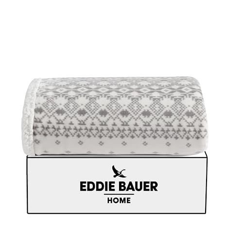 Image of Eddie Bauer - Throw Blanket, Brushed Fleece & Plush Sherpa Bedding, Blanket for Couch & Bed (Fair Isle Peak Grey, 50 inch x 60 inch)