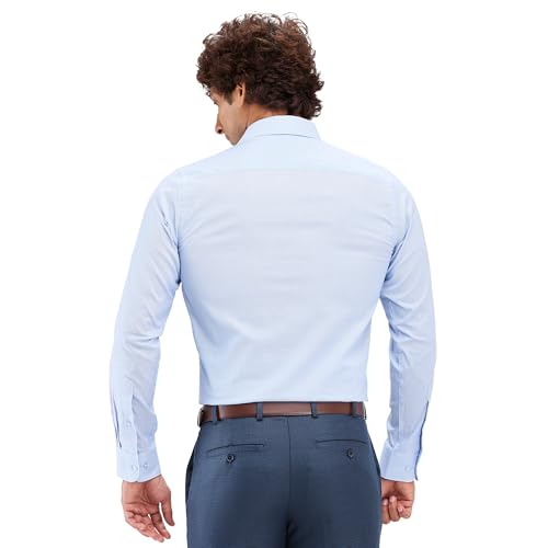 Image of Raymond Men's Slim Fit Structure Pattern Pure Cotton Semi Cut Away Collar Full Sleeve Formal Shirt
