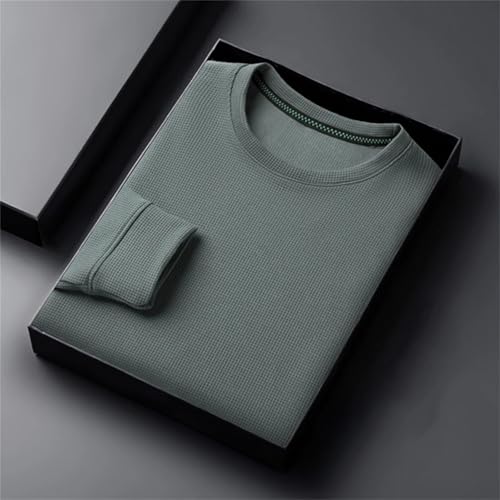 Mens Casual Fashion Long Sleeved Round Neck Waffle Comfortable Top Pullover3