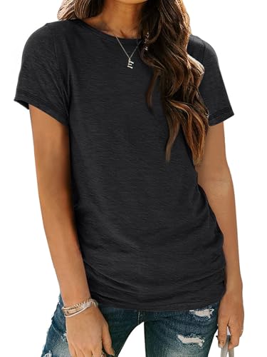AUTOMET Women's Soft Basic Short Sleeve T-Shirt, Round Neck Tops Summer Casual Tee for Spring Shirts Clothes Everyday Wear 02black M
