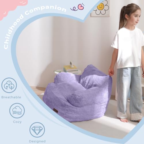 Image of MAXYOYO Kids Bean Bag Chair, Stuffed Bean Bag Sofa, Purple, Standard | Bean Bag Chair for Boys and Girls, Lazy Sofa with Pocket Floor Chair for Gaming, Reading