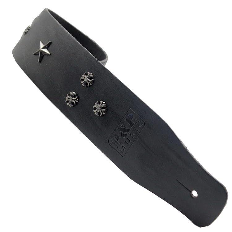 Correa de guitarra de cuero genuino negro de 60 mm de ancho Correa de hombro acústica y extremos de cuero para guitarras eléctricas Longitud de guitarra baja ajustable 90-150 cm