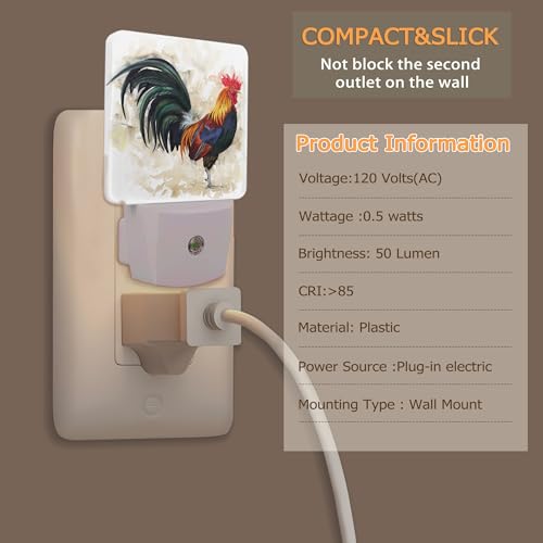 Image of YASHILAIYA Rooster Night Light,Plug-in Dusk to Dawn Sensor Nightlights for Bedroom Bathroom Hallway Stairs for Boys Girls