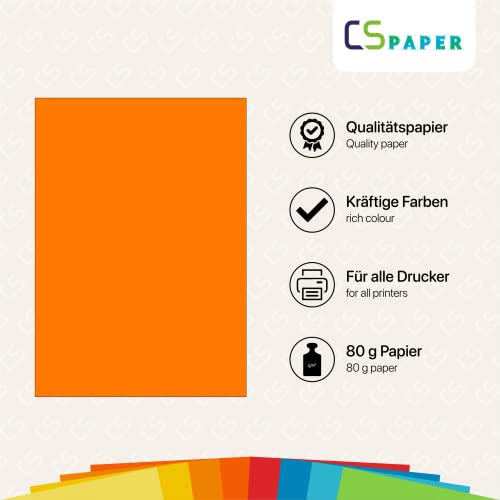 MADE IN EU 50 Blatt farbiges Papier ORANGE A4 80 g/m² CS Paper - Druckerpapier, Kopierpapier, Universalpapier zum Drucken, Basteln & Falten im Format DIN A4. Papier für den Heim- & Bürobedarf