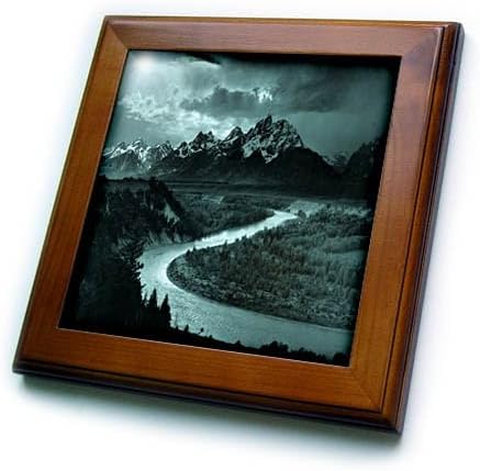 3dRose ft_26352_1 Vintage Adams The Tetons and The Snake River-Framed Tile, 8 by 8-Inch