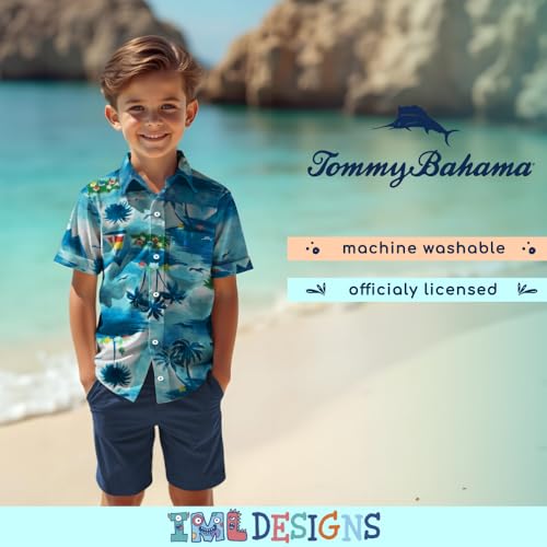 Image of Tommy Bahama Boys Classic Woven Button-Down Short-Sleeve Hawaiian Shirt with Pocket for Kids