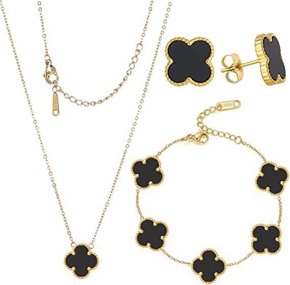 Fashion Anti Tarnish Jewellery Stylish Clover Ring Earrings Bracelet Chain Pendant Combo Valentine Gifts Jewellery Set for Women & Girls Neck Chain, Bracelet, Earrings for Women Gold-image-5
