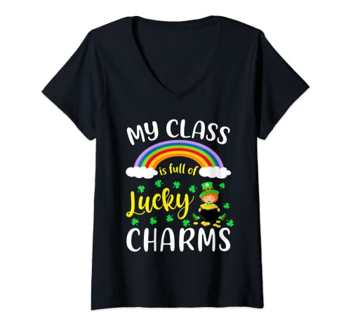 Donna La mia classe è piena di Lucky Charms St. Patrick's Day Teachers Maglietta con Collo a V