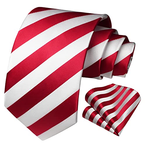 Image of HISDERN Mens Tie Striped Ties and Handkerchief Set Business Formal Woven Pocket Square Wedding College Stripe Necktie